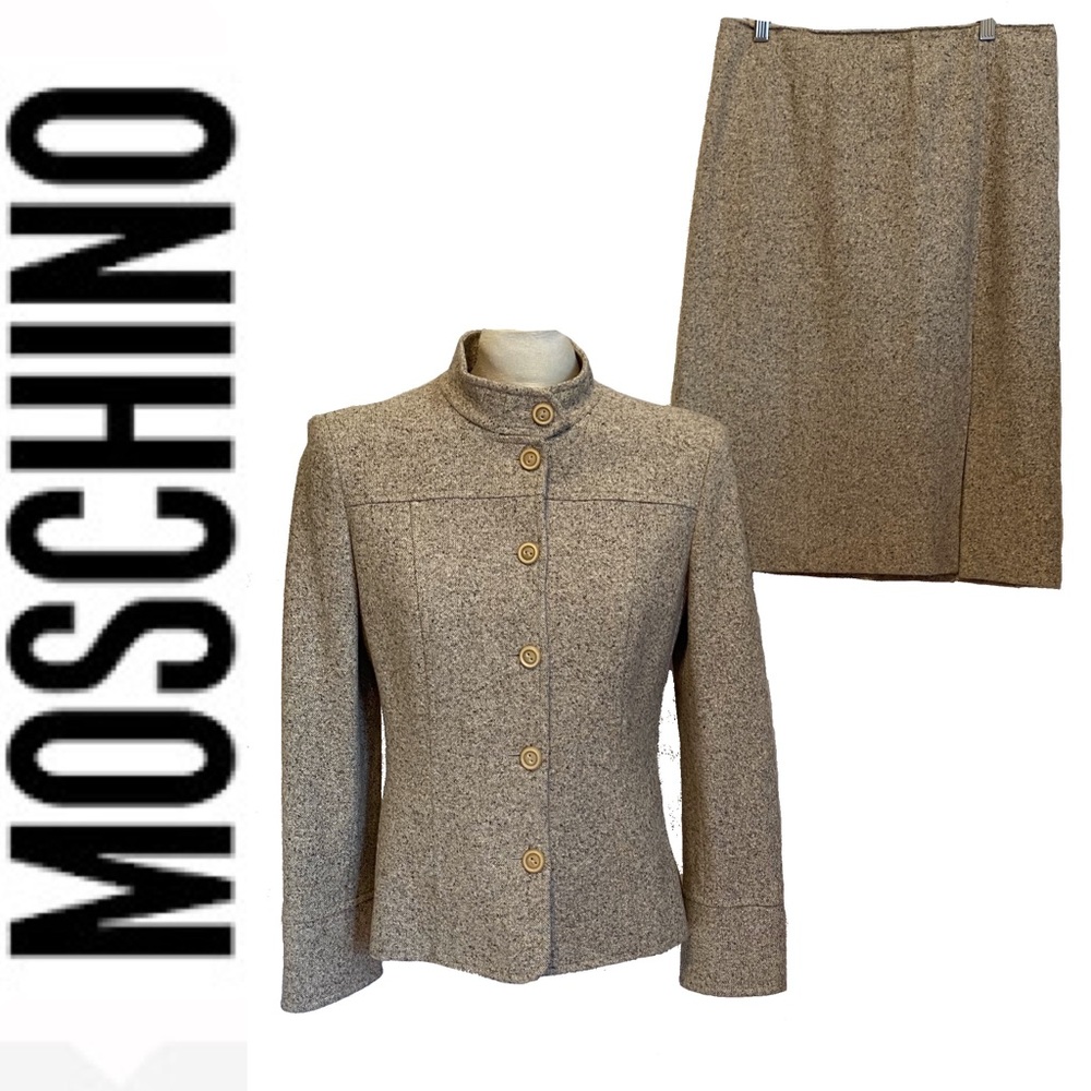 MOSCHINO COUTURE beige wool silk blend suit set